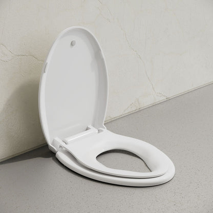 Elongated Toilet Seat with Toddler Seat Built In, Family Toilet Seat in Glossy White