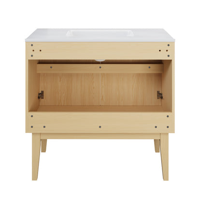 Bosse 36" Freestanding Bathroom Vanity in Natural Oak with Sink Top