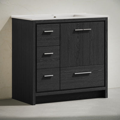 Virage 36" Freestanding Bathroom Vanity in Black Oak with Sink Top