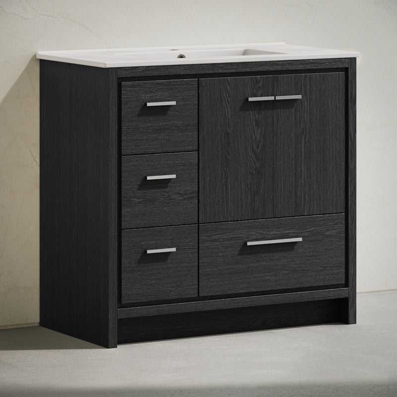Virage 36" Freestanding Bathroom Vanity in Black Oak with Sink Top