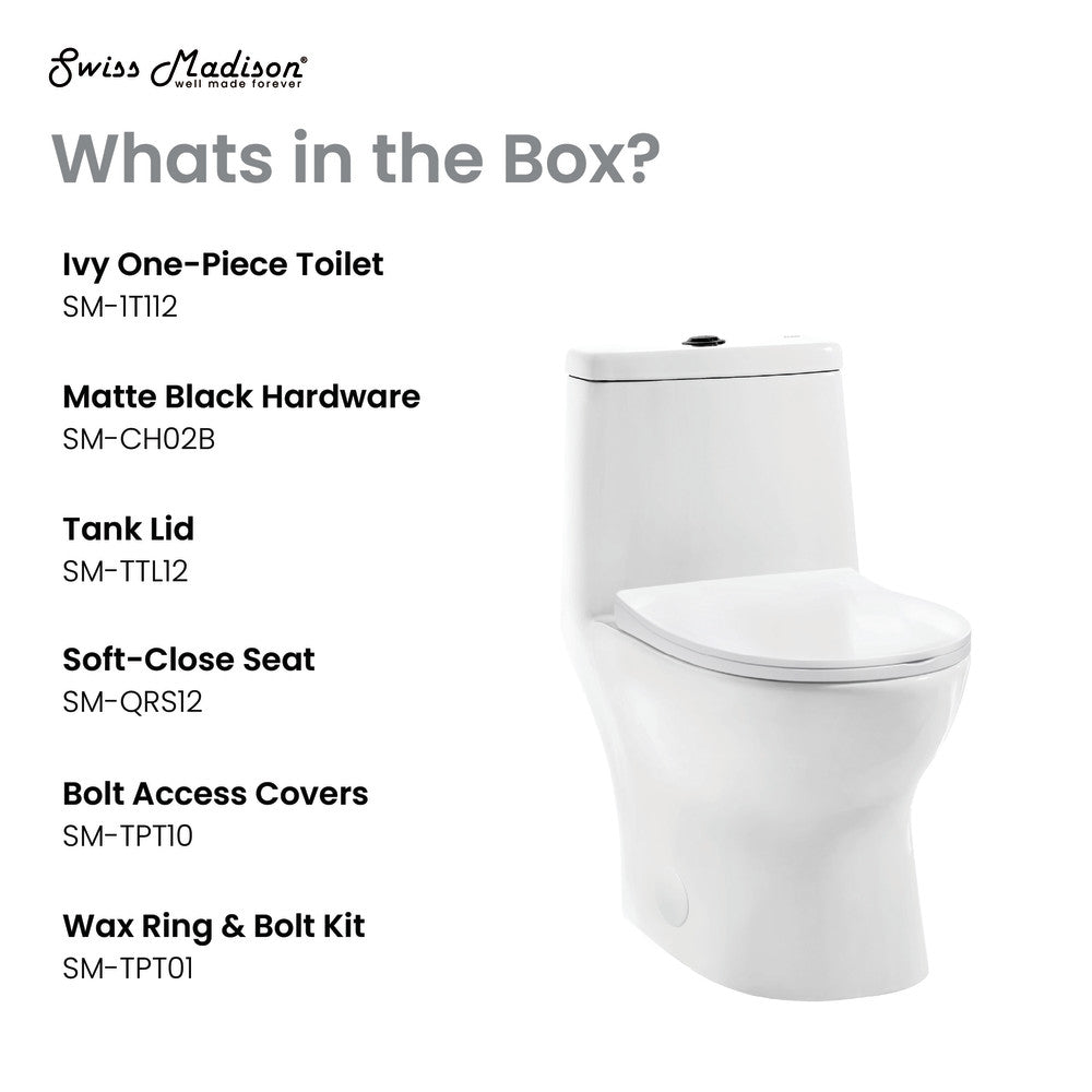 Ivy One Piece Toilet Dual Vortex™ Flush, Black Hardware 1.1/1.6