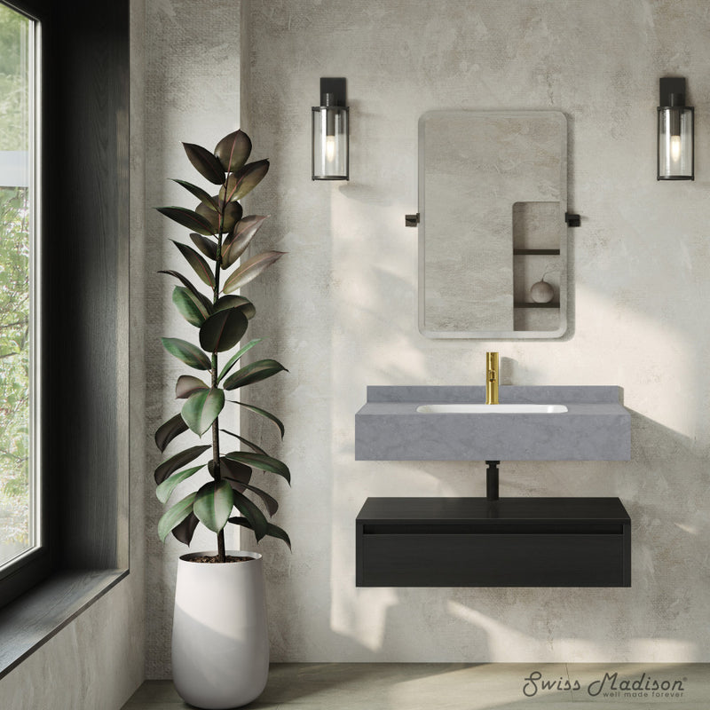 Avancer 36" Wall-Mounted Bathroom Vanity in Black Oak with Charcoal Grey Sink Top