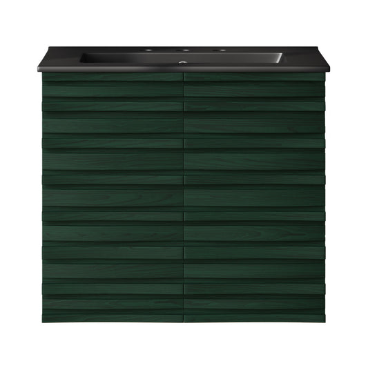 Cascade 24" Wall-Mounted Bathroom Vanity in Green Oak with Black 3-Hole Widespread Sink Top