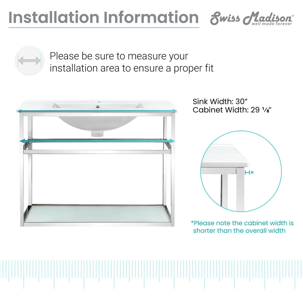 Pierre 30 Single, Open Shelf, Chrome Metal Frame Bathroom Vanity
