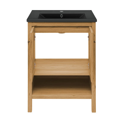 Chateau 24" Freestanding Bathroom Vanity in Golden Oak with Black Sink Top