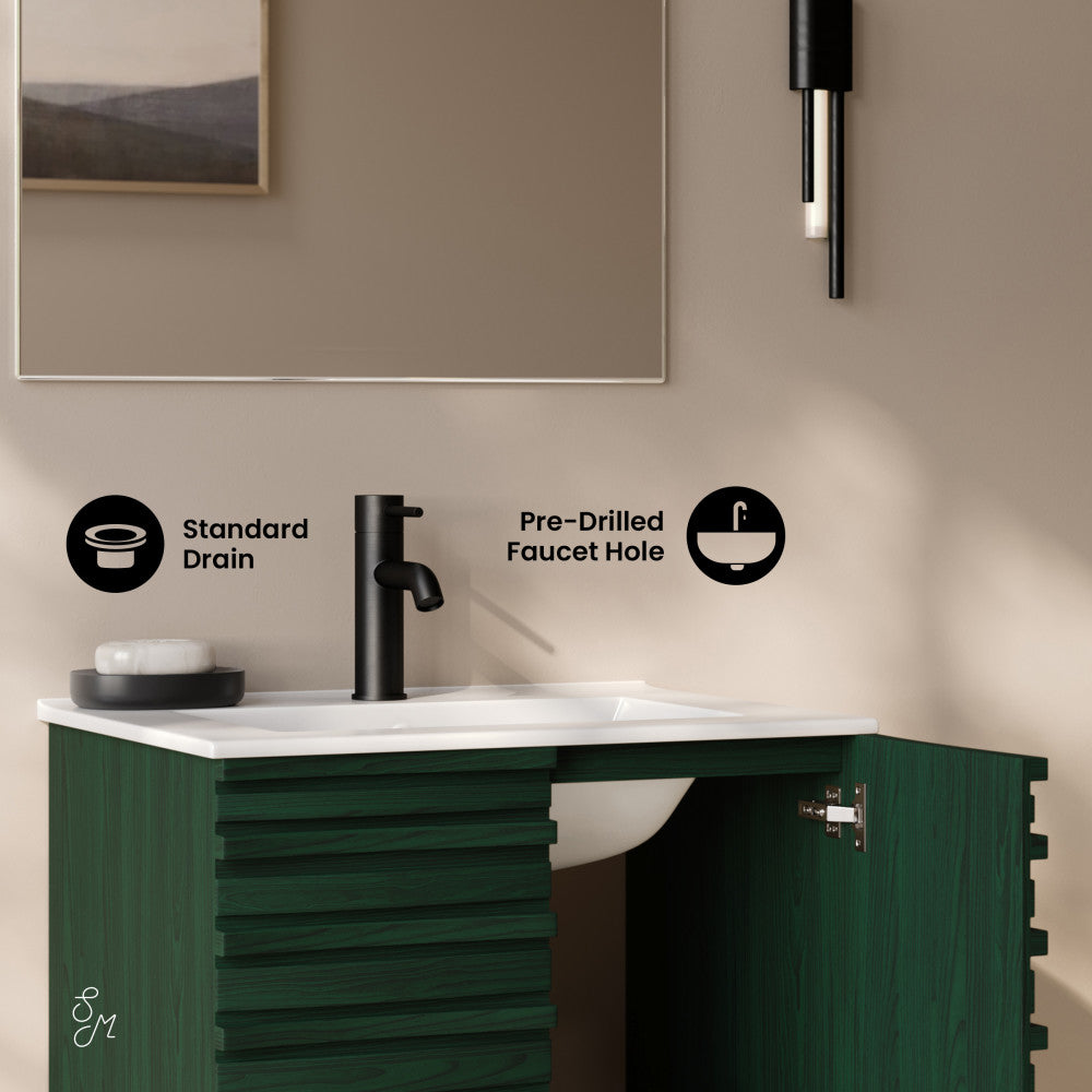 Cascade 24" Wall-Mounted Bathroom Vanity in Green Oak with Sink Top