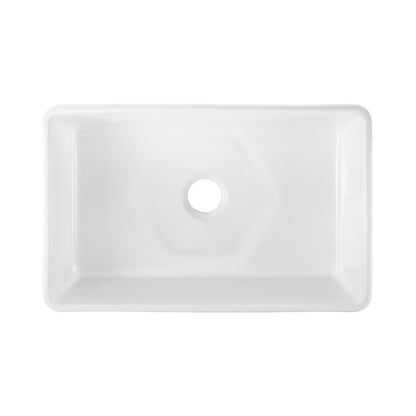 Elegance 30" x 20" Single Basin Fireclay Farmhouse Kitchen Sink in Glossy White with Stainless Steel Grid