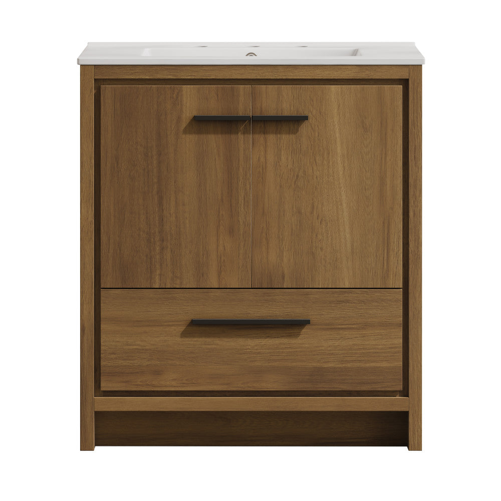 Virage 30" Freestanding Bathroom Vanity in Brown Oak with 3-Hole Widespread Sink Top