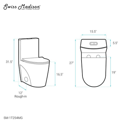 St. Tropez One-Piece Elongated Toilet Vortex™ Dual-Flush 1.1/1.6 gpf in Matte Grey