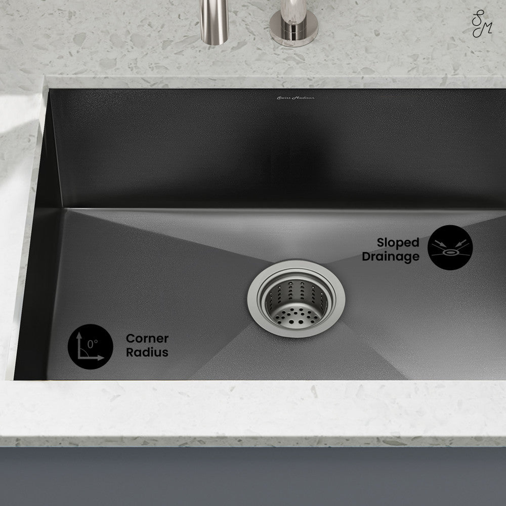 Tourner 27 x 19 Stainless Steel, Single Basin, Undermount Kitchen Sink in Black