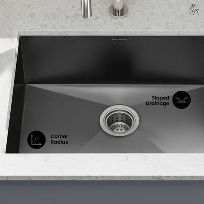 Tourner 27 x 19 Stainless Steel, Single Basin, Undermount Kitchen Sink in Black