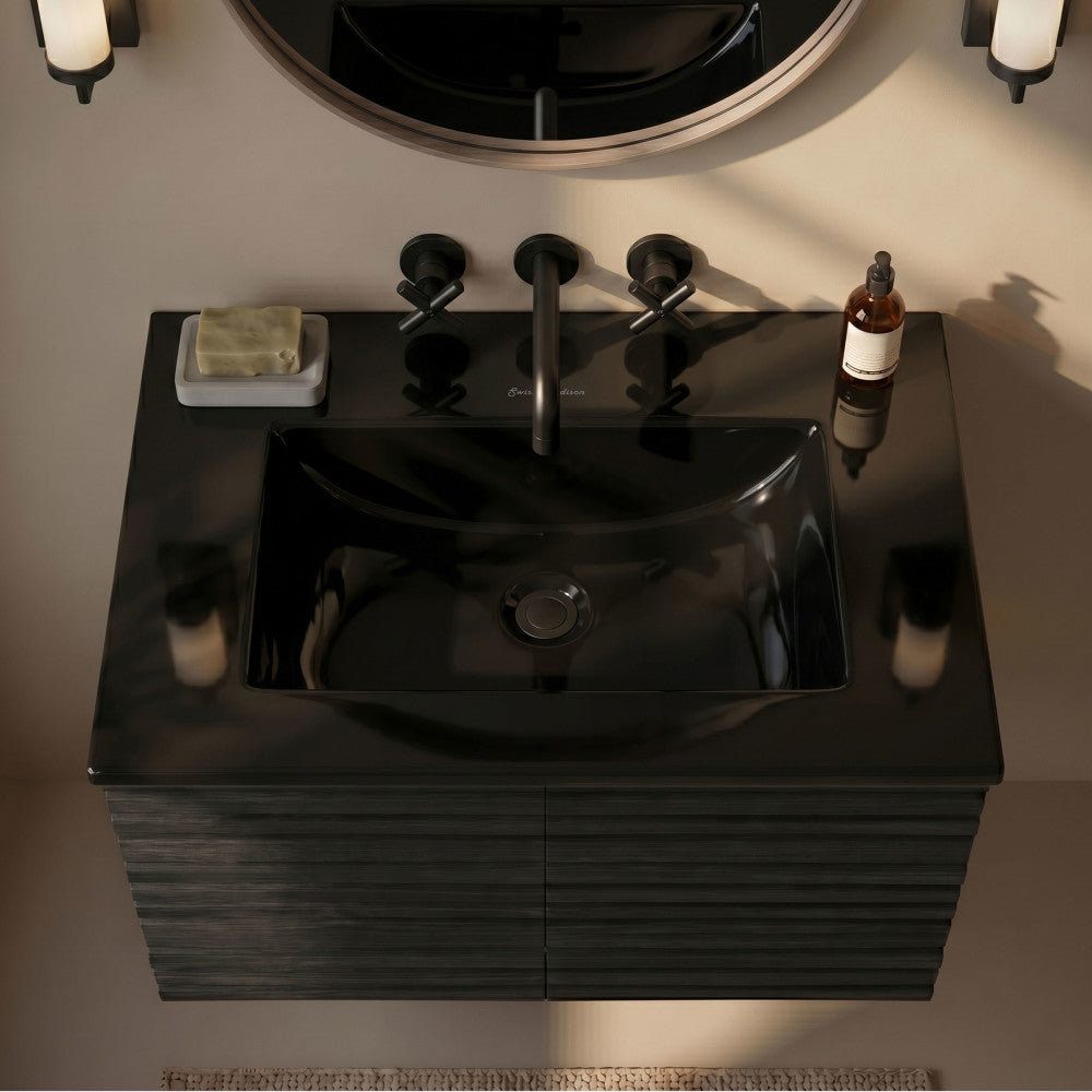 24" Zero Hole Vanity Sink Top in Glossy Black