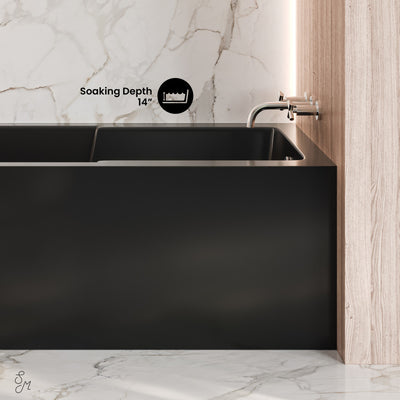 Voltaire 54 x 30 Skirted Right Drain Soaking Apron Bathtub in Glossy Black with Integrated Armrest