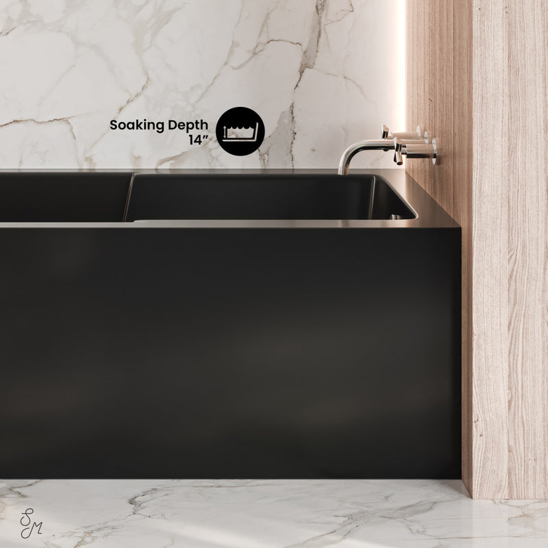 Voltaire 54 x 30 Skirted Right Drain Soaking Apron Bathtub in Glossy Black with Integrated Armrest