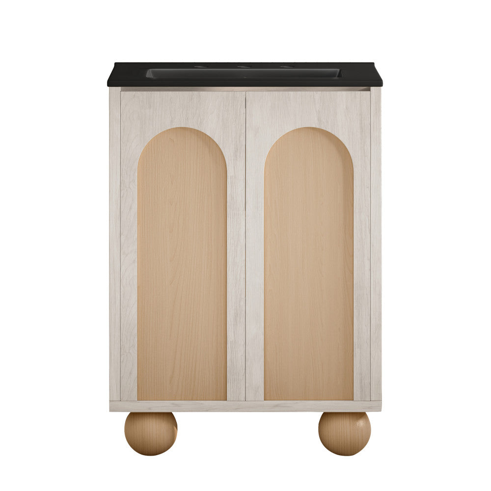 Plaisir II 24" Freestanding Bathroom Vanity in White Oak with Black 3-Hole Widespread Sink Top
