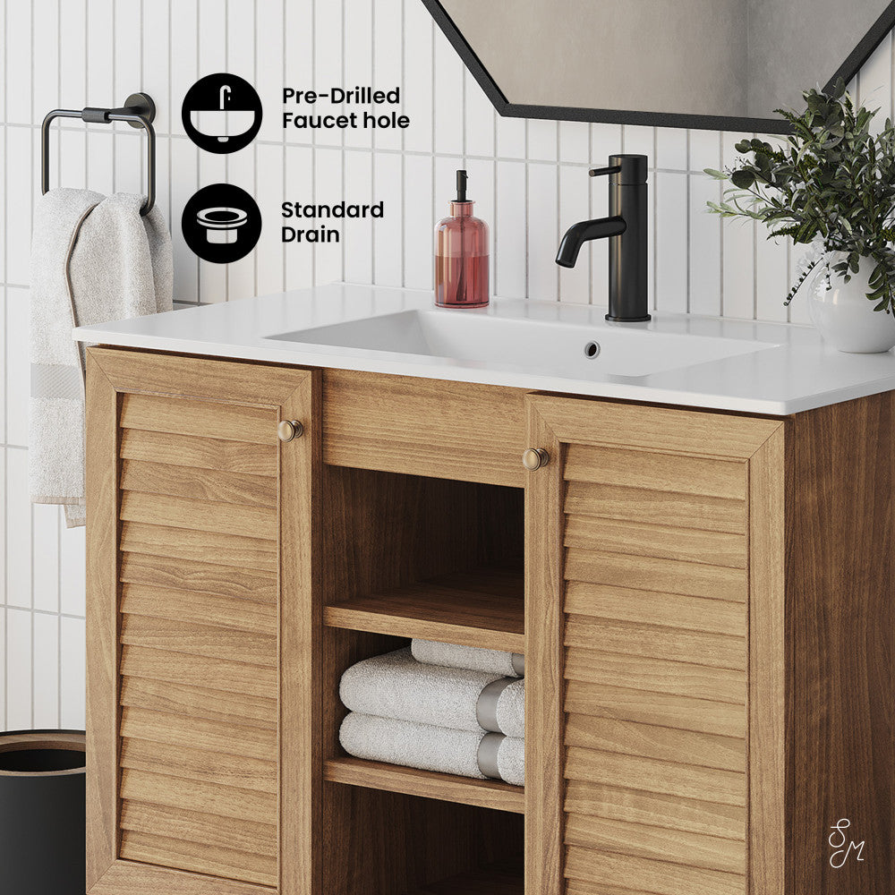 Bron 36" Freestanding Bathroom Vanity in Golden Oak with Sink Top