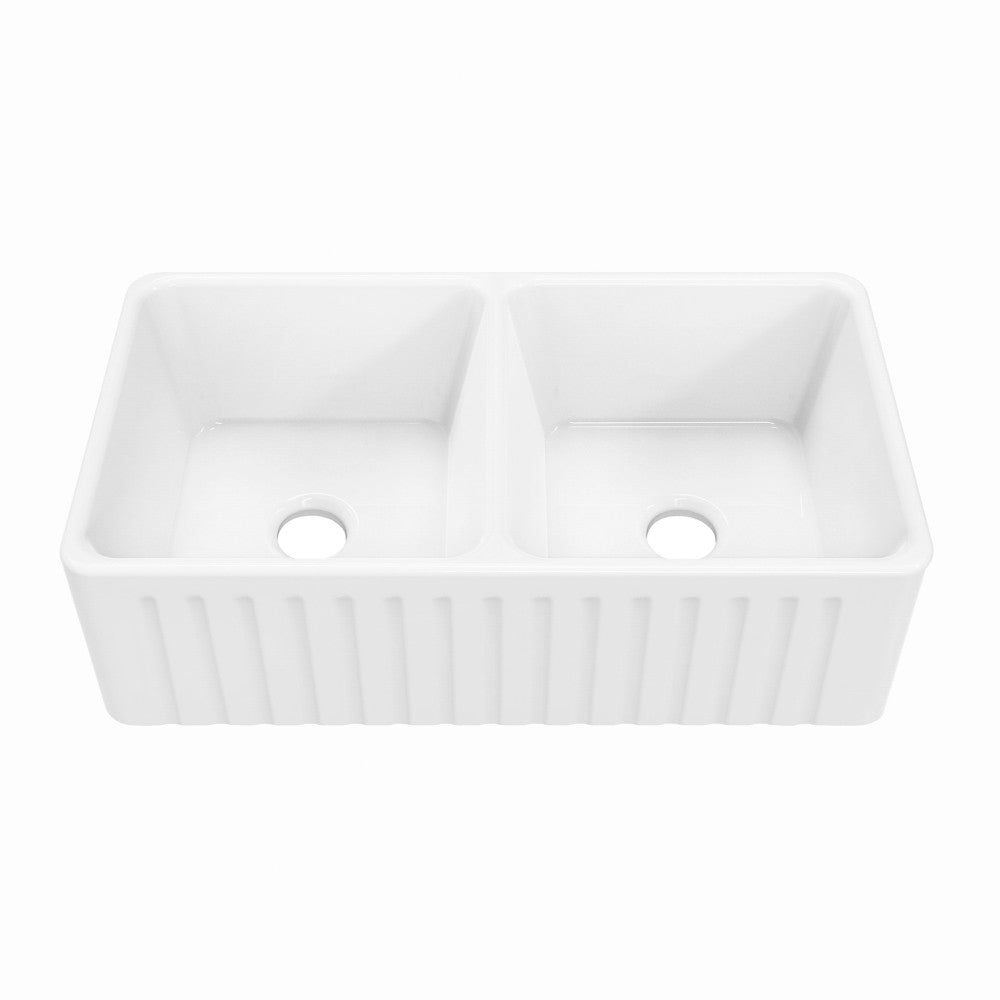 Delice 33" Double Basin Fireclay Farmhouse Kitchen Sink in Glossy White