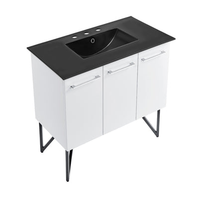 Annecy 36 in. White Bathroom Vanity With Black, 3-Hole Ceramic Sink Top