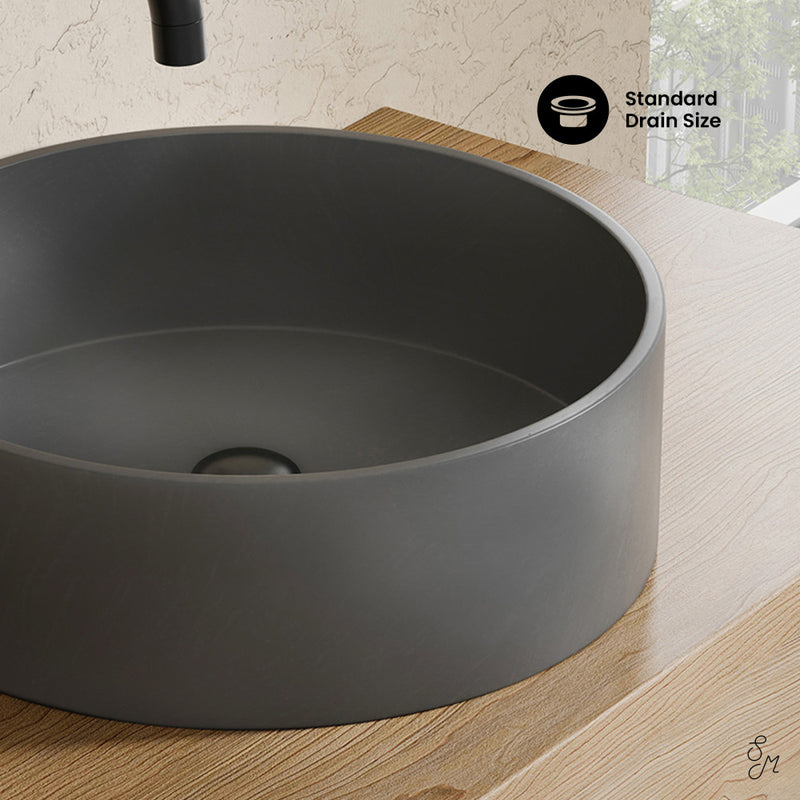 Lisse 15" Round Concrete Vessel Bathroom Sink in Dark Grey