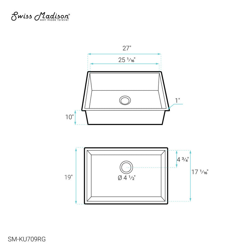 Tourner 27 x 19 Stainless Steel, Single Basin, Undermount Kitchen Sink in Rose Gold
