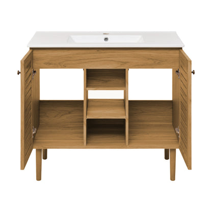 Bron 36" Freestanding Bathroom Vanity in Golden Oak with Sink Top