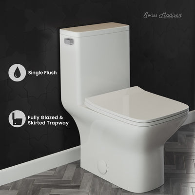 Carre One-Piece Square Toilet Left Side Flush Handle Toilet 1.28 gpf