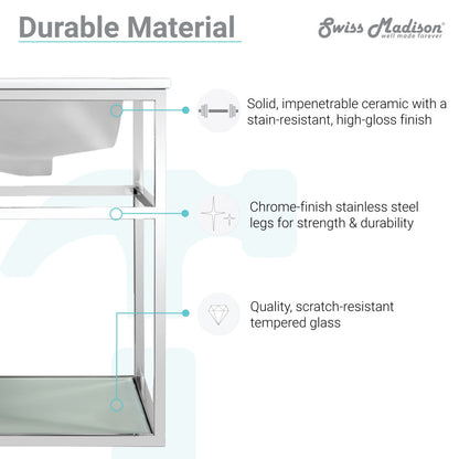 24-inch wall-mounted bathroom vanity with open shelf and chrome frame, ceramic sink top.