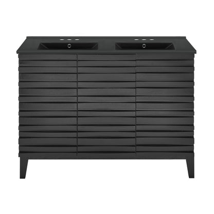 Cascade 48 in. Black Oak, Double Basin Bathroom Vanity With Black, 3-Hole Centerset Ceramic Sink Top
