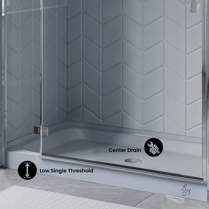 Voltaire 60" x 36" Single-Threshold, Center Drain, Shower Base in Gray