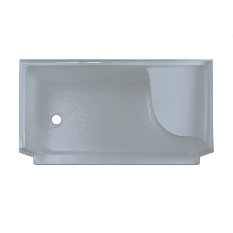 Aquatique 60" x 32" Single Threshold Shower Base With Left Hand Drain and Integral Right Hand Seat in Grey