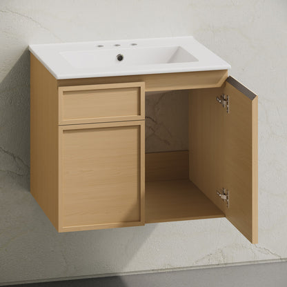 St. Tropez 24" Wall-Mounted Bathroom Vanity in Natural Oak with 3-Hole Centerset Sink Top