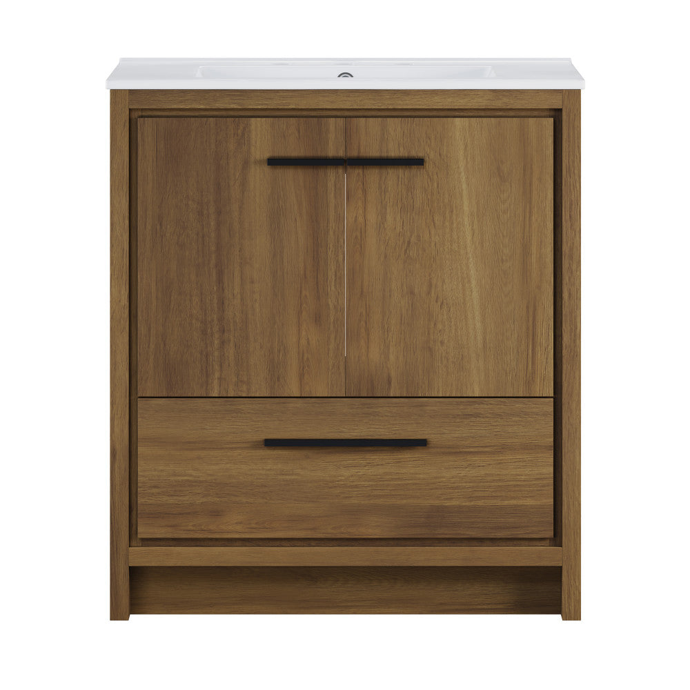 Virage 30" Freestanding Bathroom Vanity in Brown Oak with 3-Hole Widespread Sink Top