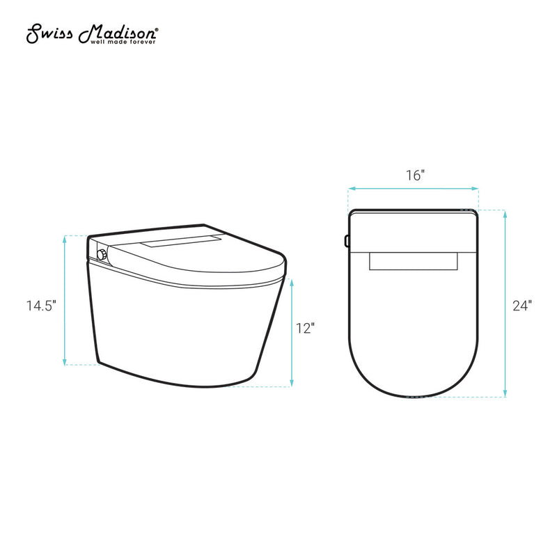 Hugo H Wall-Hung Toilet in Glossy White with Manual Bidet and Supporting Frame