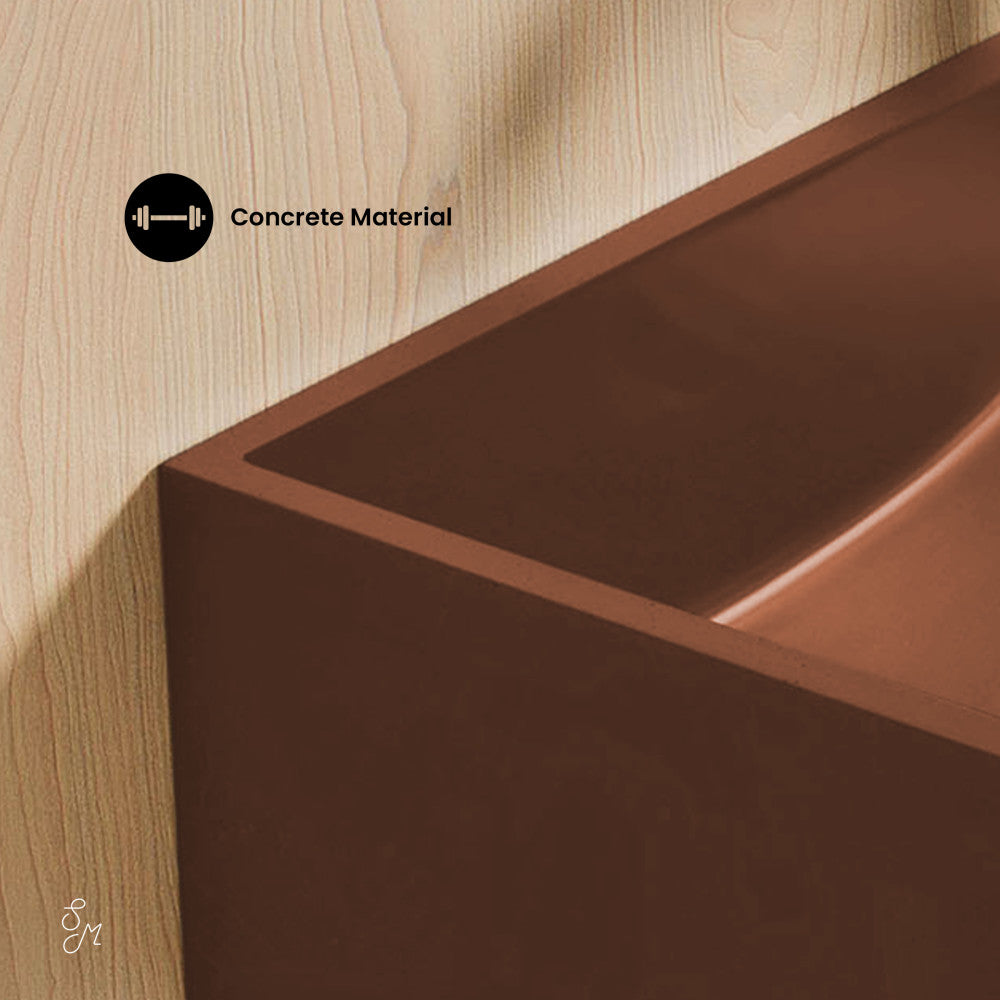 Lisse 16" Concrete Rectangle Wall-Mounted Sink with Right Side Faucet Mount in Matte Terracotta