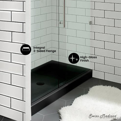 Voltaire 60" x 30" Acrylic Black, Single-Threshold, Center Drain, Shower Base