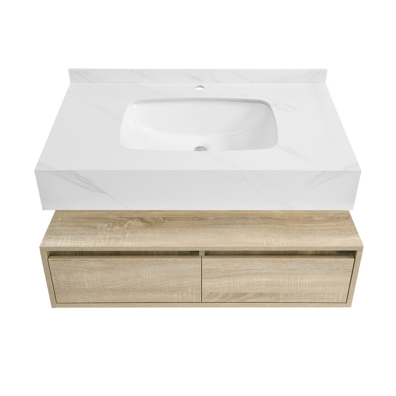 Avancer 36" Wall-Mounted Bathroom Vanity in Calacatta and White Oak