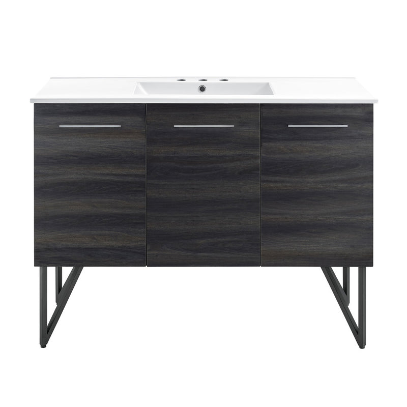 Annecy 48 in. Black Walnut Bathroom Vanity With White, 3-Hole Ceramic Sink Top