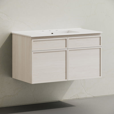 St. Tropez 36" Wall-Mounted Bathroom Vanity in White Oak with 3-Hole Widespread Sink Top