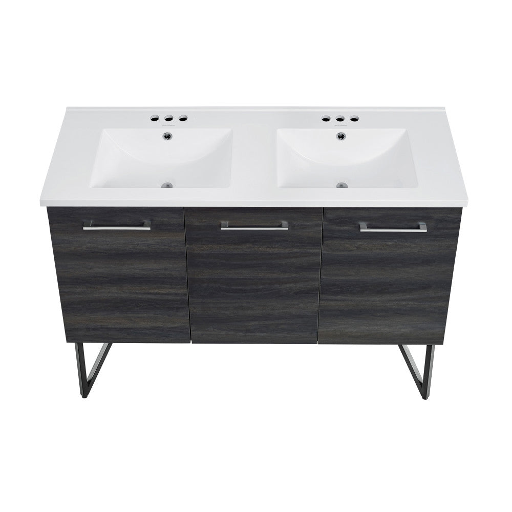 Annecy 48 in. Black Walnut, Double Basin Bathroom Vanity With White, 3-Hole Centerset Ceramic Sink Top