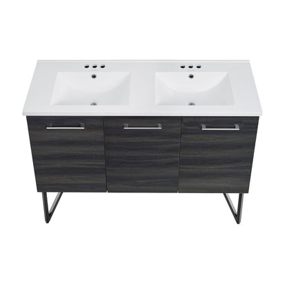 Annecy 48 in. Black Walnut, Double Basin Bathroom Vanity With White, 3-Hole Centerset Ceramic Sink Top