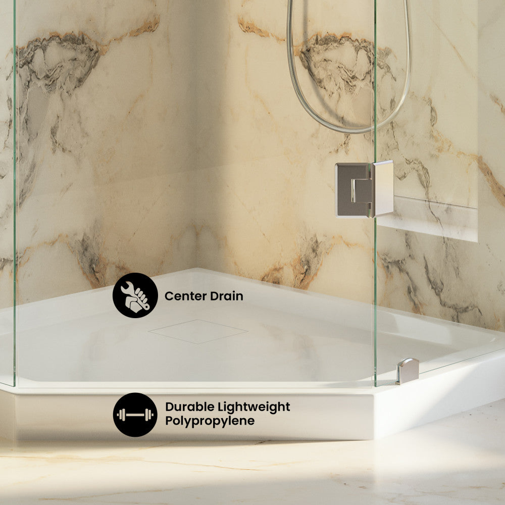Marquette 38" x 38" Neo-Angle Double-Threshold Shower Pan Base with Center Drain in Glossy White