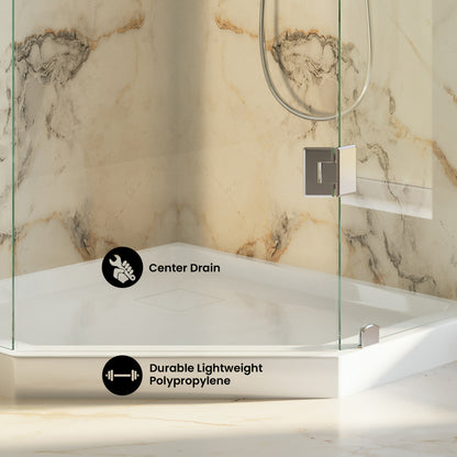 Marquette 38" x 38" Neo-Angle Double-Threshold Shower Pan Base with Center Drain in Glossy White