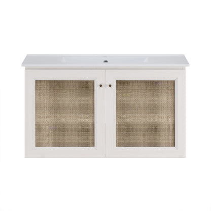 Classe 36" Wall-Mounted Bathroom Vanity in White Oak with Single Faucet Hole Vanity Top