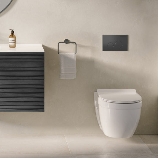Ivy Wall Hung Elongated Toilet Bowl, Black Hardware