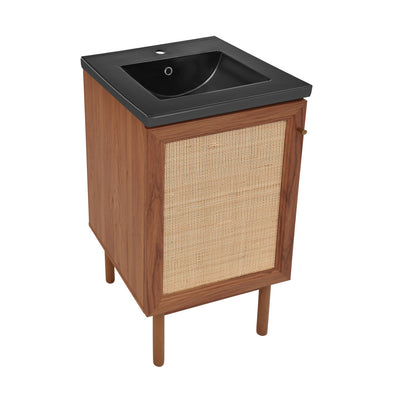 Classe 18 in. Brown Oak Bathroom Vanity With Black Ceramic Sink Top