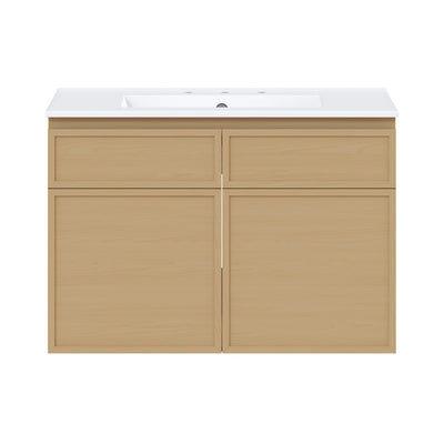 St. Tropez 30" Wall-Mounted Bathroom Vanity in Natural Oak with 3-Hole Widespread Sink Top