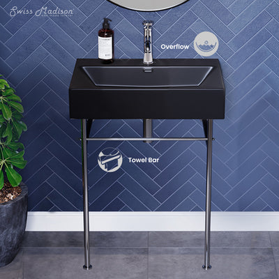 Claire 24 Ceramic Console Sink Matte Black Basin Chrome Legs