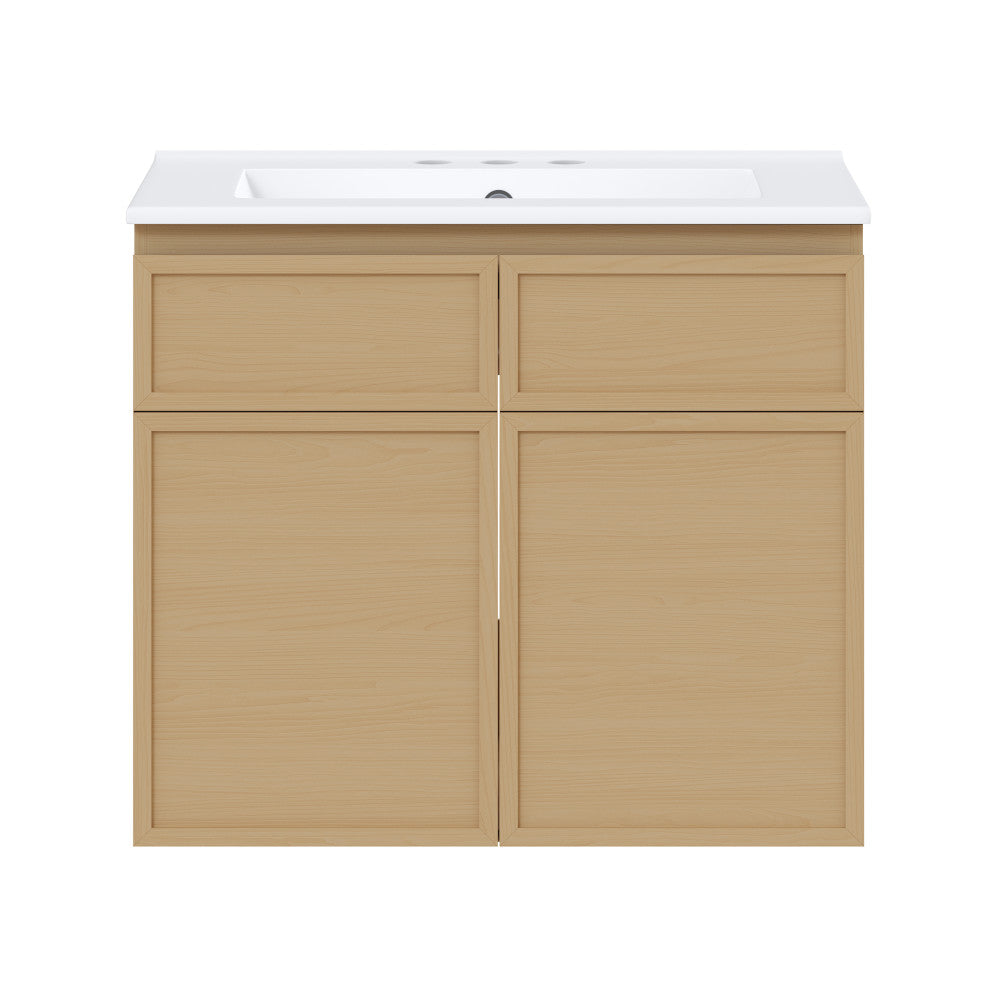 St. Tropez 24" Wall-Mounted Bathroom Vanity in Natural Oak with 3-Hole Centerset Sink Top