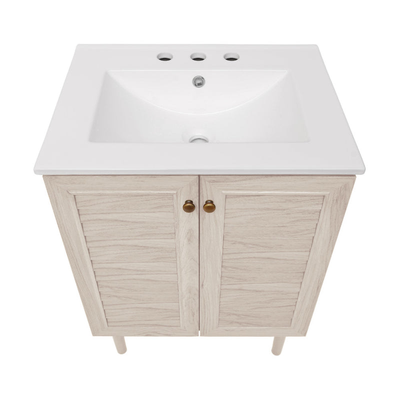 Bron 24" Freestanding Bathroom Vanity in White Oak with 3-Hole Widespread Sink Top