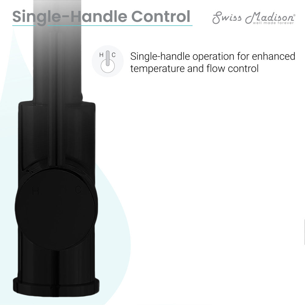 Single-handle pull-down kitchen faucet in matte black, modern cylindrical design.